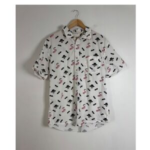 Tropical VSTR Premium Mens XL Button Down Shirt White Flamingo Skull Sunglasses
